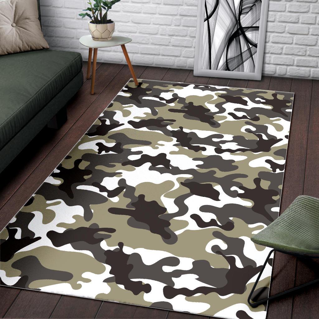 Brown And White Camouflage Print Area Rug GearFrost