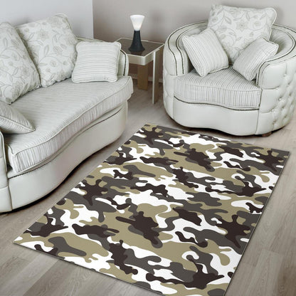 Brown And White Camouflage Print Area Rug GearFrost