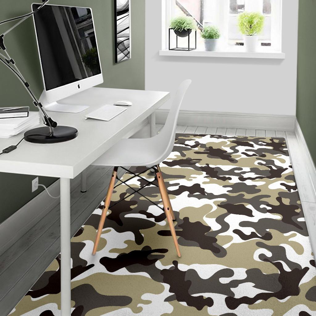 Brown And White Camouflage Print Area Rug GearFrost