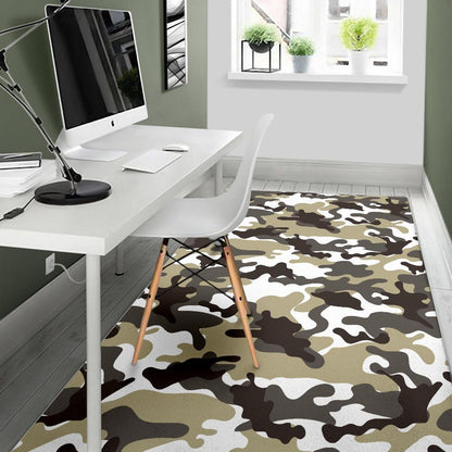 Brown And White Camouflage Print Area Rug GearFrost