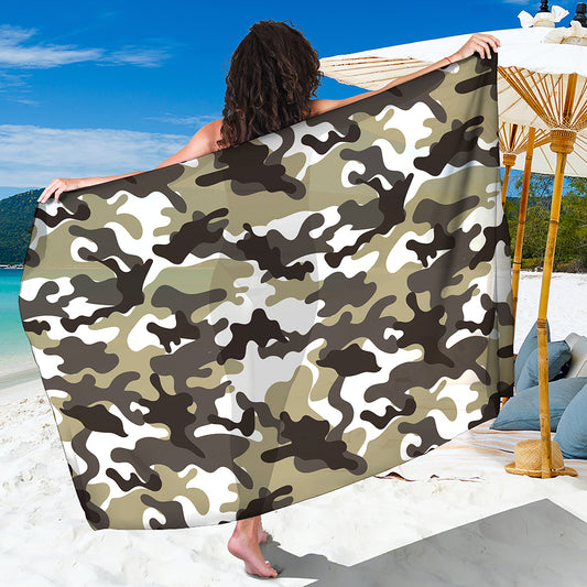 Brown And White Camouflage Print Beach Sarong Wrap