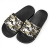 Brown And White Camouflage Print Black Slide Sandals