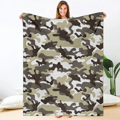 Brown And White Camouflage Print Blanket