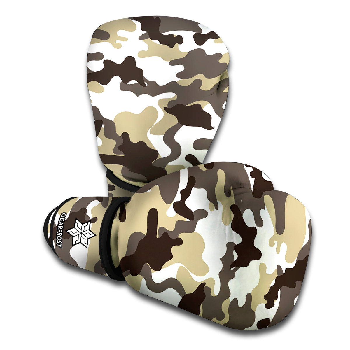 Brown And White Camouflage Print Boxing Gloves