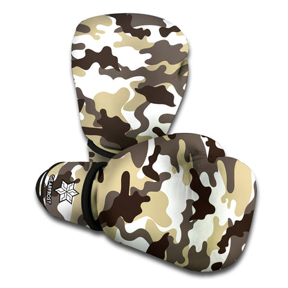 Brown And White Camouflage Print Boxing Gloves
