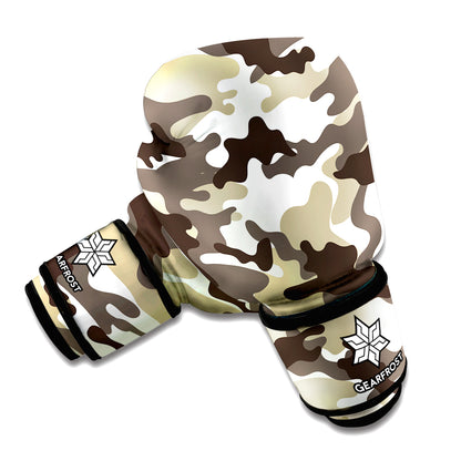 Brown And White Camouflage Print Boxing Gloves