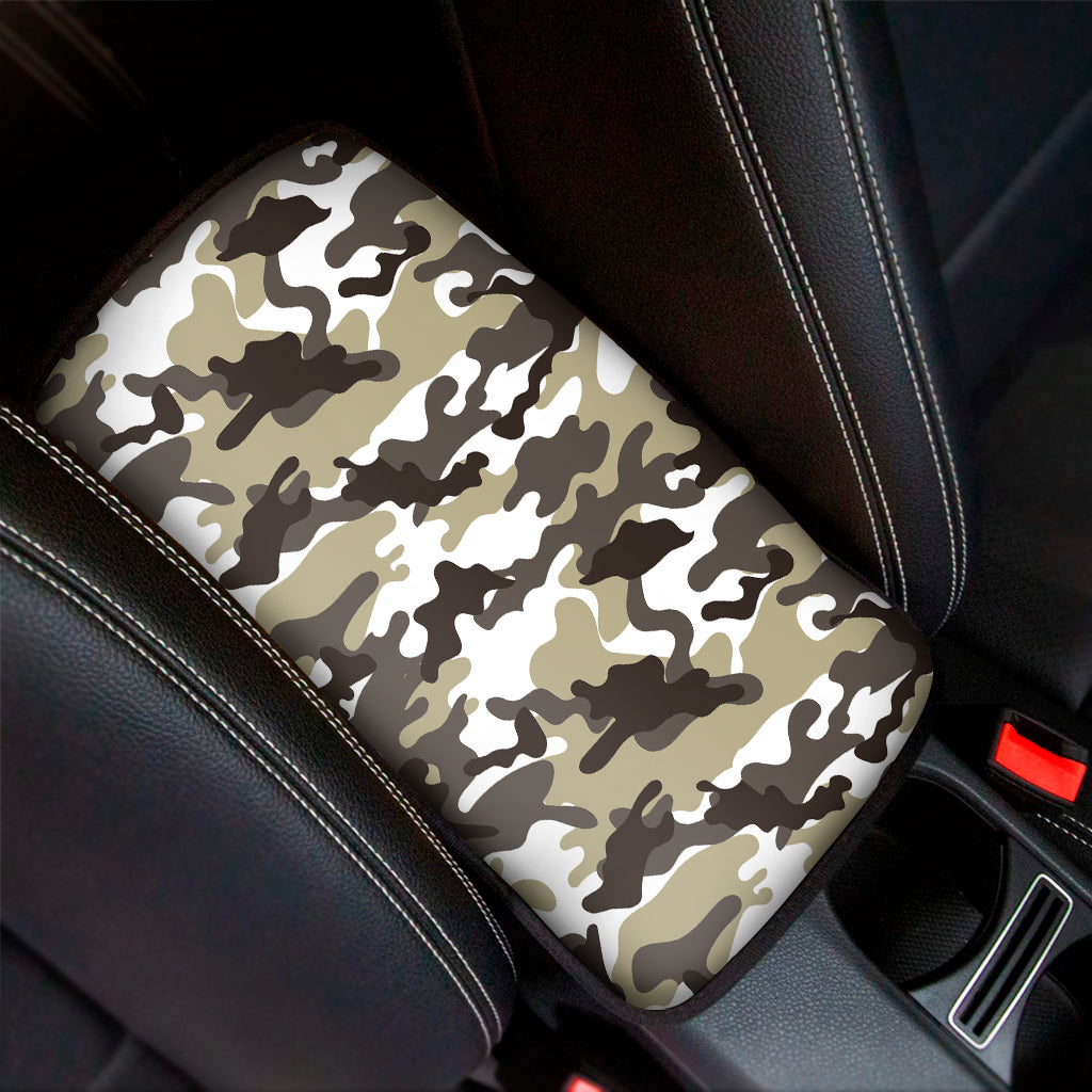 Brown And White Camouflage Print Car Center Console Cover