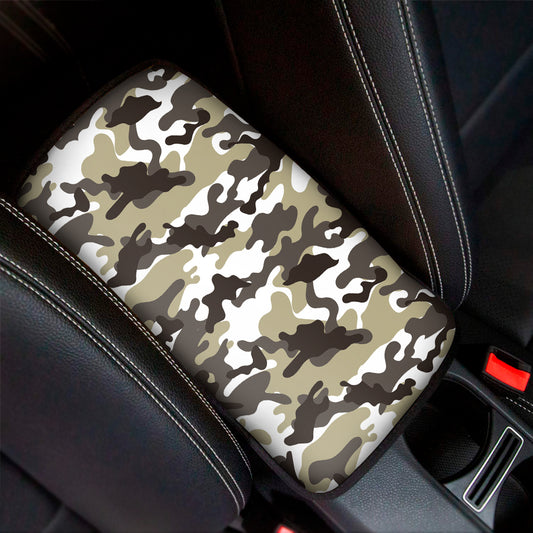 Brown And White Camouflage Print Car Center Console Cover