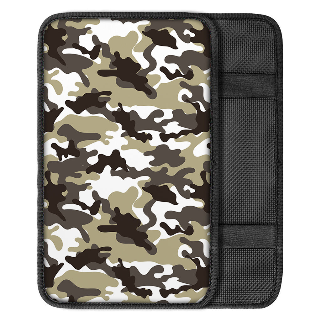 Brown And White Camouflage Print Car Center Console Cover