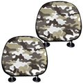 Brown And White Camouflage Print Car Headrest Covers