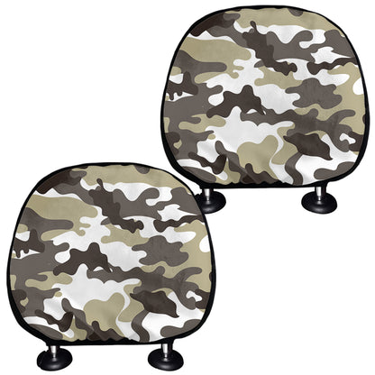 Brown And White Camouflage Print Car Headrest Covers