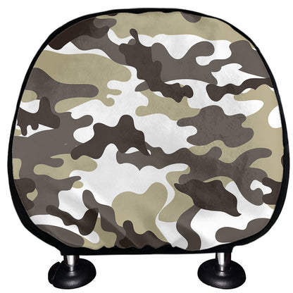Brown And White Camouflage Print Car Headrest Covers