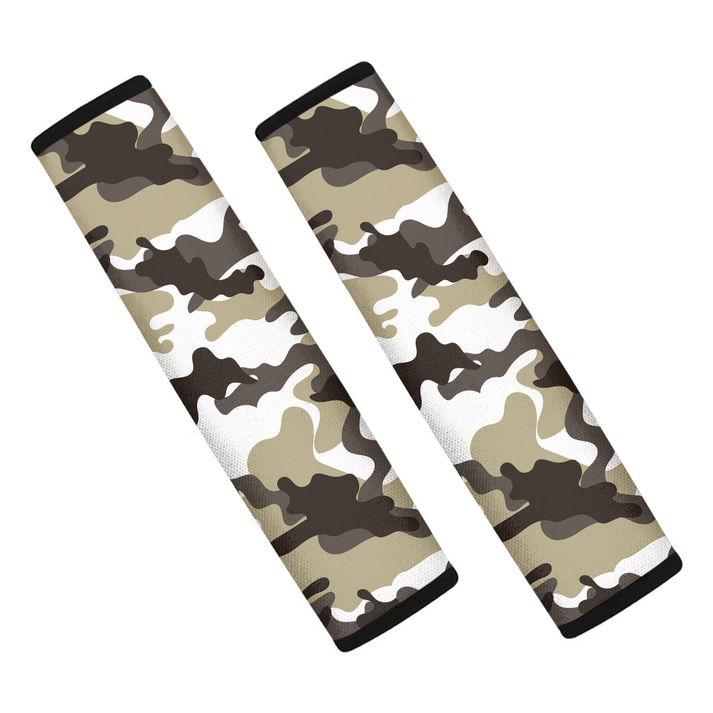 Brown And White Camouflage Print Car Seat Belt Covers