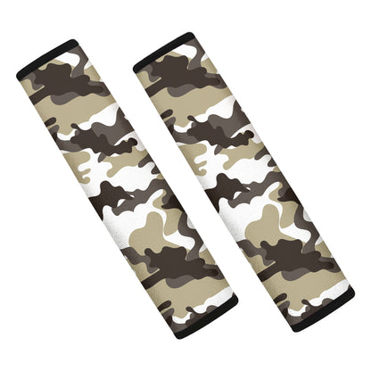 Brown And White Camouflage Print Car Seat Belt Covers
