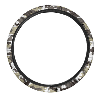 Brown And White Camouflage Print Car Steering Wheel Cover