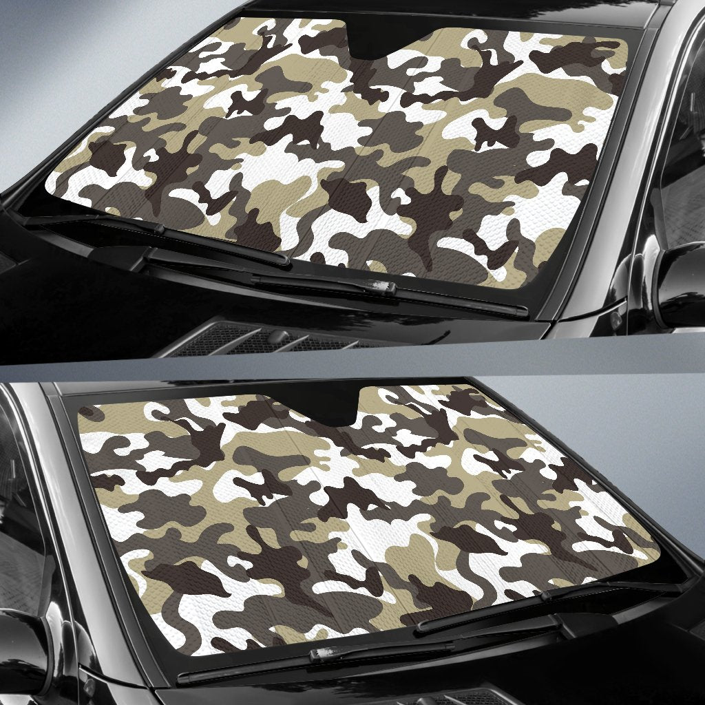 Brown And White Camouflage Print Car Sun Shade GearFrost