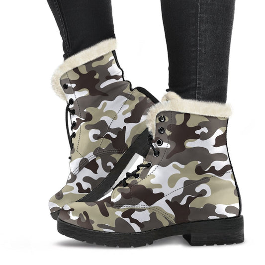 Brown And White Camouflage Print Comfy Boots GearFrost