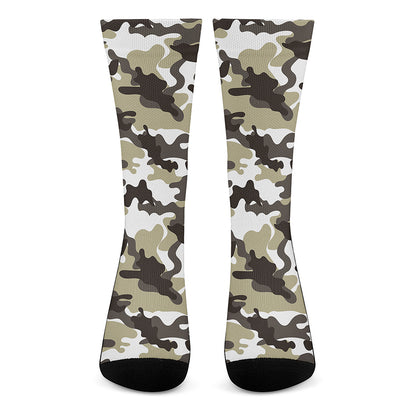 Brown And White Camouflage Print Crew Socks
