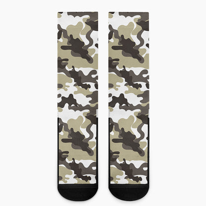Brown And White Camouflage Print Crew Socks