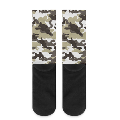 Brown And White Camouflage Print Crew Socks