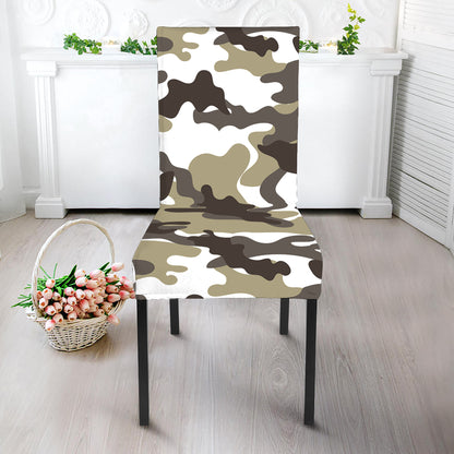 Brown And White Camouflage Print Dining Chair Slipcover
