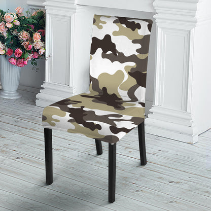 Brown And White Camouflage Print Dining Chair Slipcover