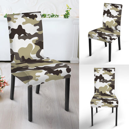 Brown And White Camouflage Print Dining Chair Slipcover