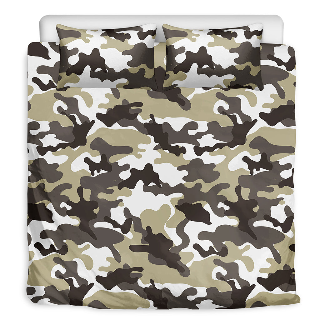 Brown And White Camouflage Print Duvet Cover Bedding Set