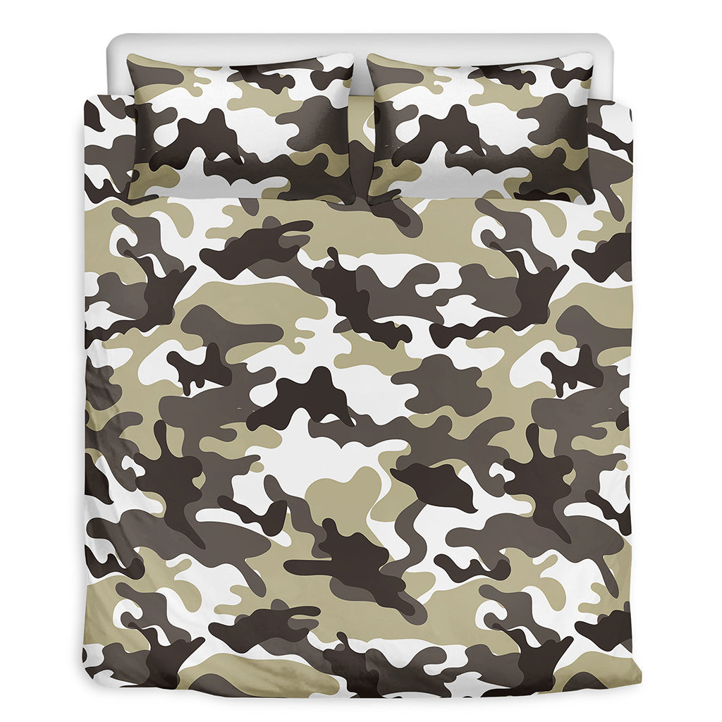 Brown And White Camouflage Print Duvet Cover Bedding Set