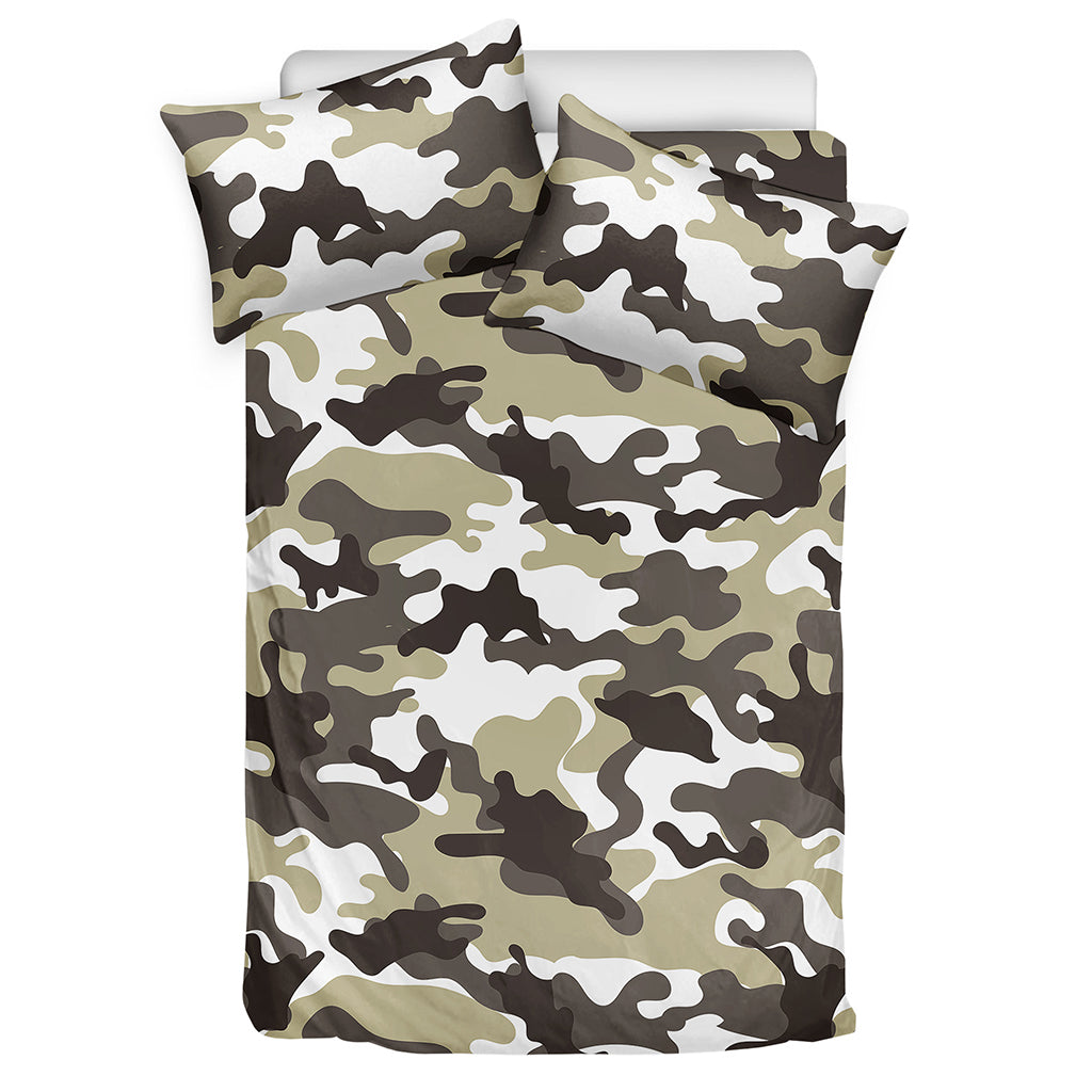 Brown And White Camouflage Print Duvet Cover Bedding Set