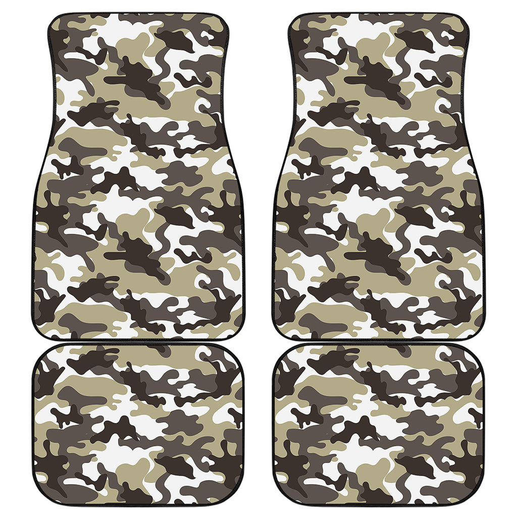 Brown And White Camouflage Print Front and Back Car Floor Mats