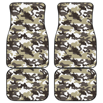 Brown And White Camouflage Print Front and Back Car Floor Mats