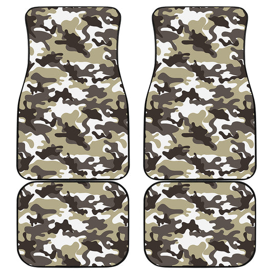 Brown And White Camouflage Print Front and Back Car Floor Mats