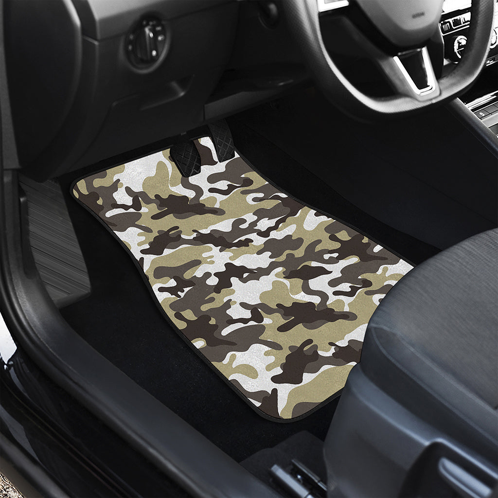 Brown And White Camouflage Print Front and Back Car Floor Mats