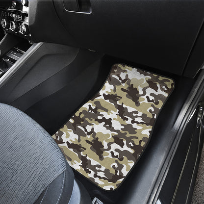 Brown And White Camouflage Print Front and Back Car Floor Mats