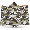 Brown And White Camouflage Print Hooded Blanket