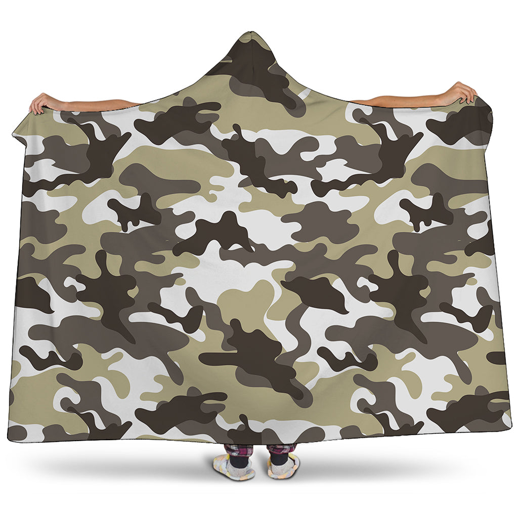 Brown And White Camouflage Print Hooded Blanket