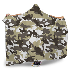 Brown And White Camouflage Print Hooded Blanket