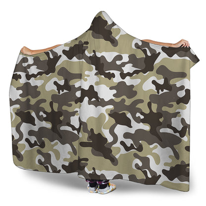 Brown And White Camouflage Print Hooded Blanket