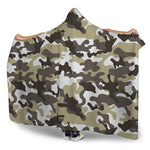 Brown And White Camouflage Print Hooded Blanket
