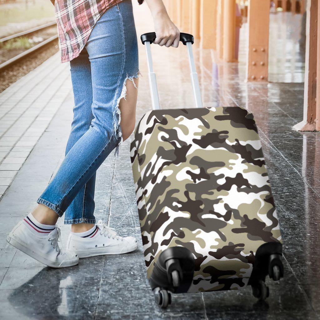 Brown And White Camouflage Print Luggage Cover GearFrost