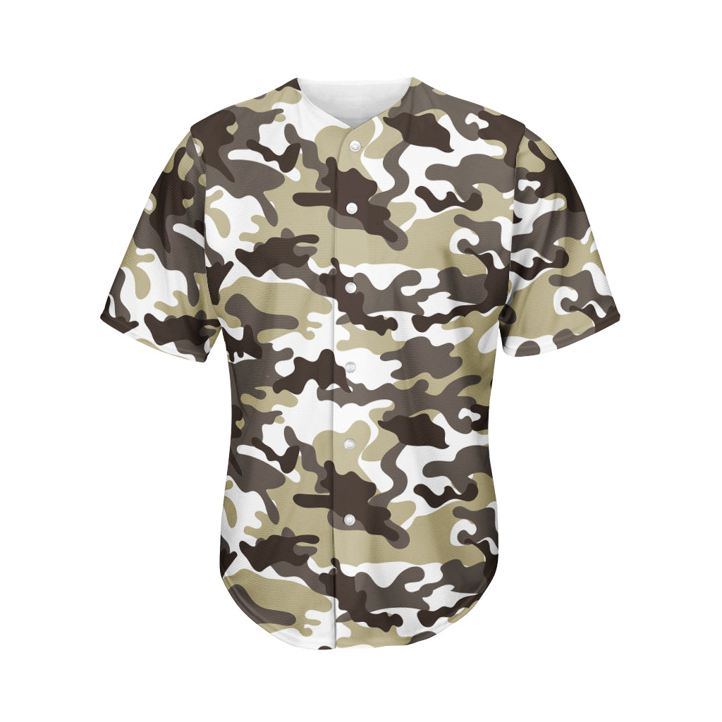 Brown And White Camouflage Print Men's Baseball Jersey