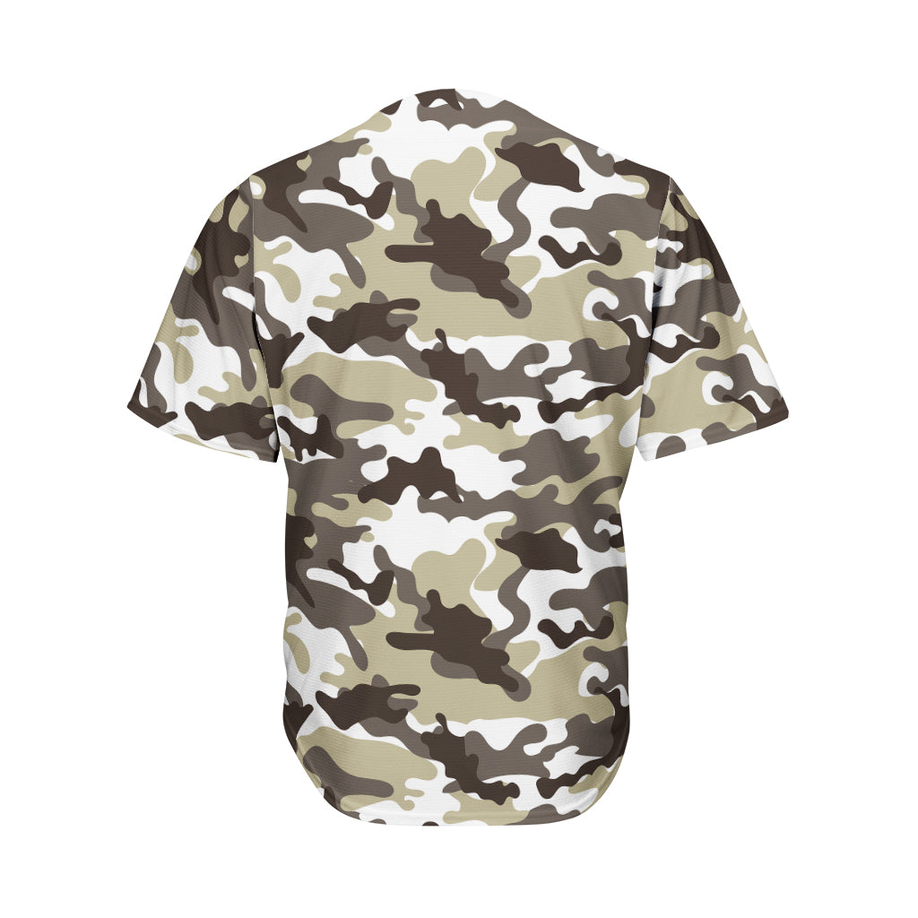 Brown And White Camouflage Print Men's Baseball Jersey