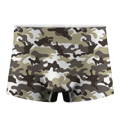 Brown And White Camouflage Print Men's Boxer Briefs