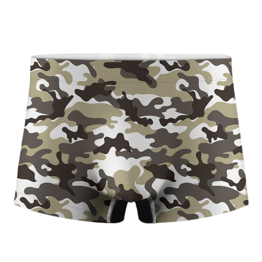 Brown And White Camouflage Print Men's Boxer Briefs