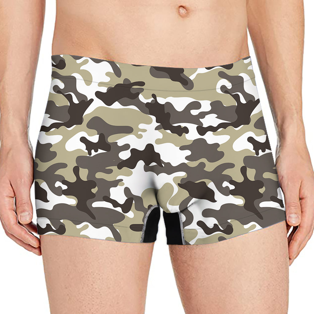 Brown And White Camouflage Print Men's Boxer Briefs
