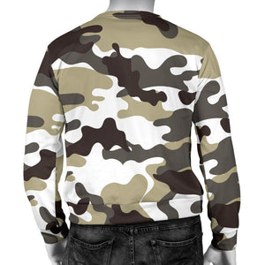 Brown And White Camouflage Print Men's Crewneck Sweatshirt GearFrost