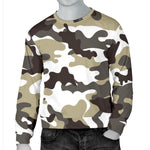 Brown And White Camouflage Print Men's Crewneck Sweatshirt GearFrost