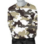 Brown And White Camouflage Print Men's Crewneck Sweatshirt GearFrost