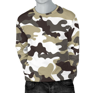 Brown And White Camouflage Print Men's Crewneck Sweatshirt GearFrost